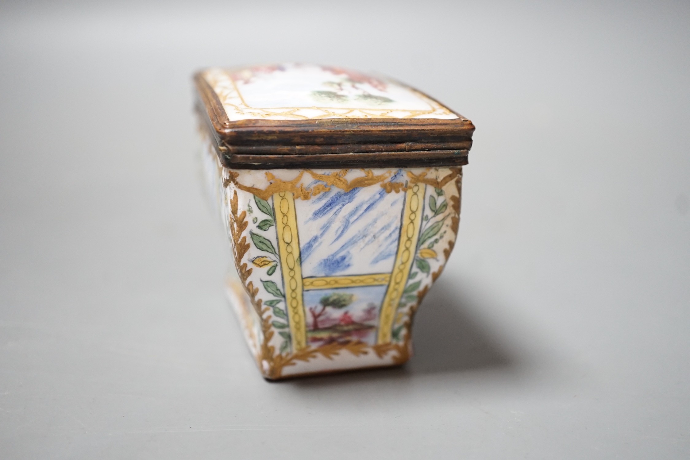 A 19th century Continental bombe shape enamel snuff box, 8cms long